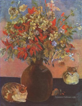 Nature morte with cats Paul Gauguin flowers Peinture à l'huile